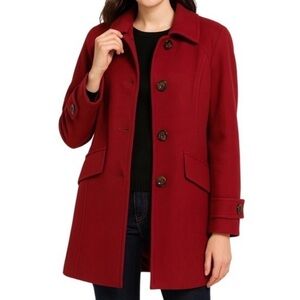 LONDON FOG RED PEACOAT SATIN LINED WOOL BLEND SIZE MED